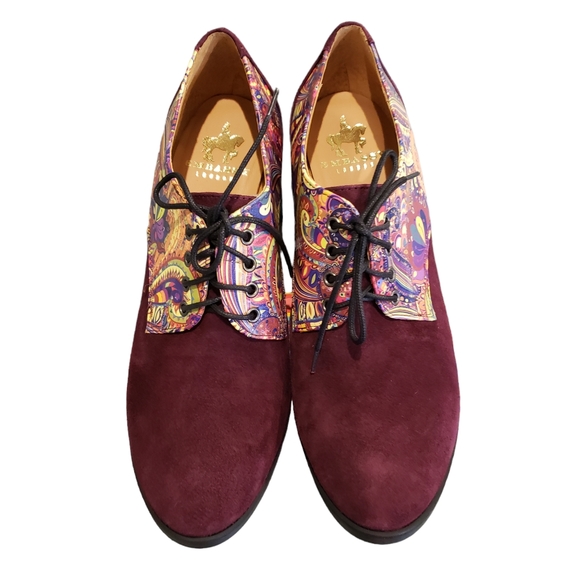 NEW Embassy London Burgundy Purple Paisley Roulette Suede Leather Block Heel - Picture 8 of 15